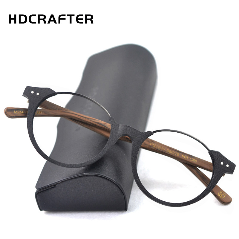 Lunettes Vintage hommes demi-monture ronde métal bois | Cadre de lunettes optiques, lentille claire Prescription rétro lunettes montures femmes