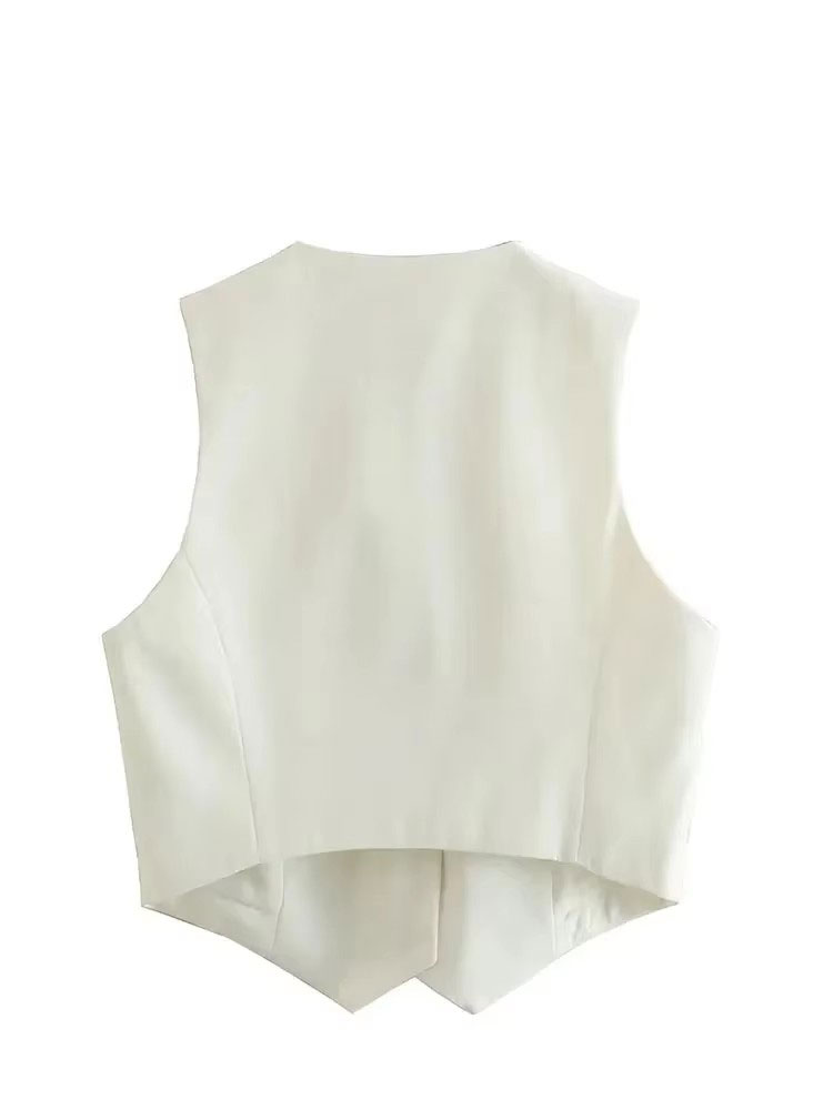 HH mode femmes gilet sans manches gilets pour femmes Chic col en v simple boutonnage dames élégant blanc gilet hauts
