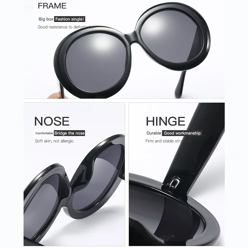 Lunettes de soleil rondes surdimensionnées pour femmes et hommes, marque de luxe, grandes montures, lunettes de soleil, grandes lunettes de protection, lunettes de conduite unisexes