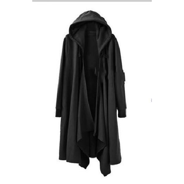 FlaNS-Cardigan à Capuche Noir pour Homme, Style Punk, Hip Hop, Long, Gothique, Cape PVD, Everak, Mode Coréenne