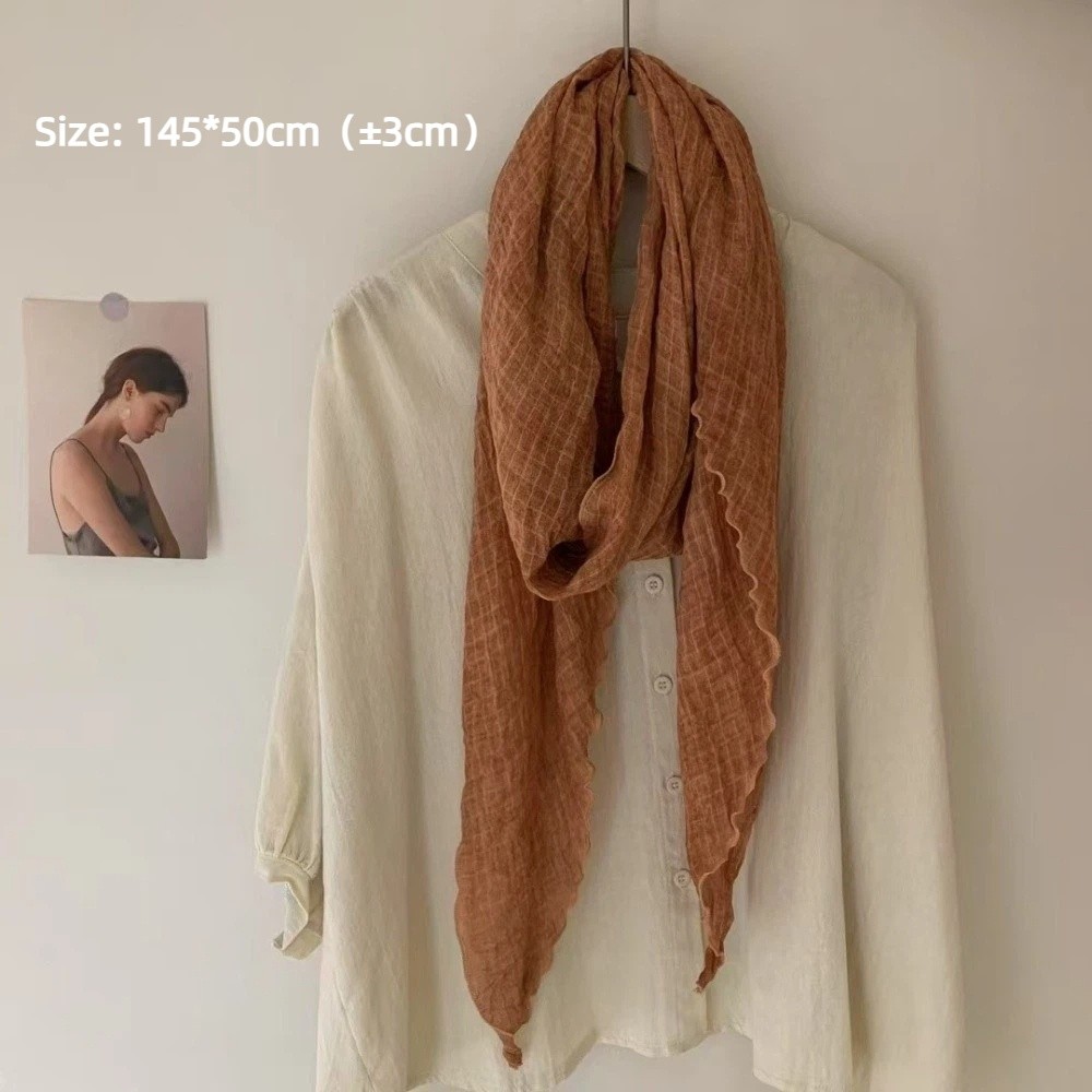 Écharpe rétro unie pour femme, texture gaufrée, châle fin plissé doux, cache-cou fin pour l'automne