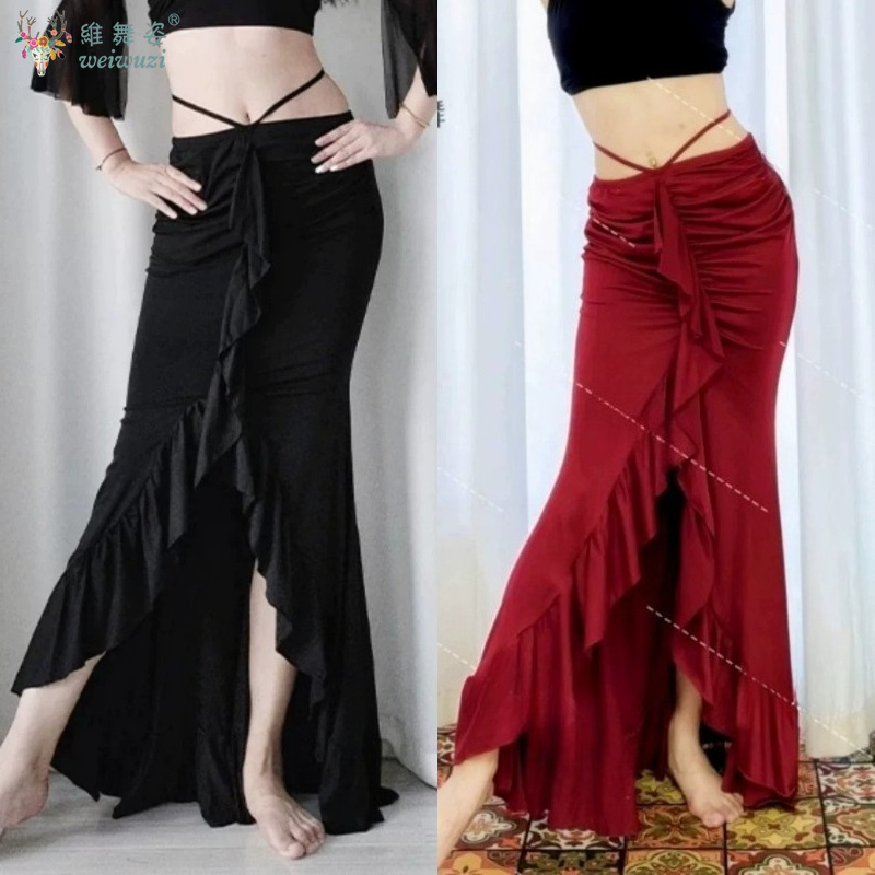 Costumes de danse du ventre pour femmes, vêtements d'entraînement confortables et respirants, vêtements de danse orientale pour adultes, jupe enveloppante en dentelle