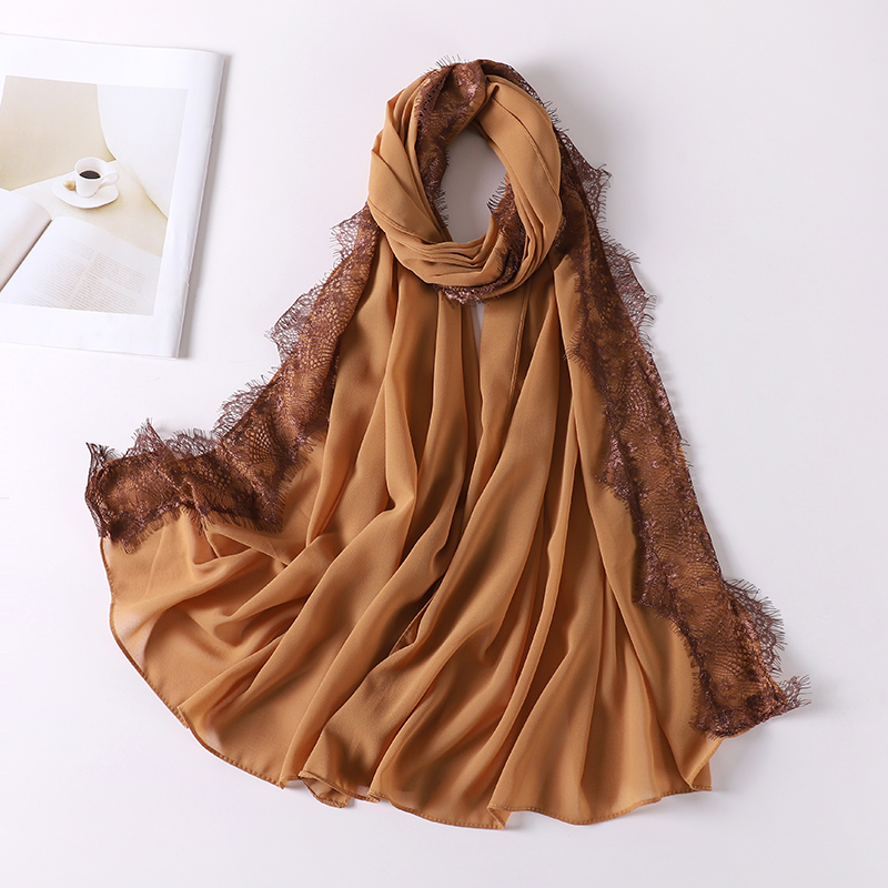 Hijab musulman en dentelle douce, foulard islamique uni, châle en mousseline de qualité supérieure, turban, couvre-chef, bandeau, foulard de style mariage