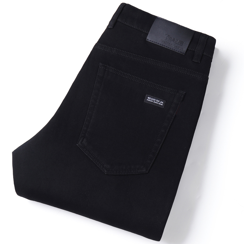 Hommes classique avancé marque de mode pur noir jean homme doux respirer Stretch mince droit Denim pantalon hommes pantalons salopette