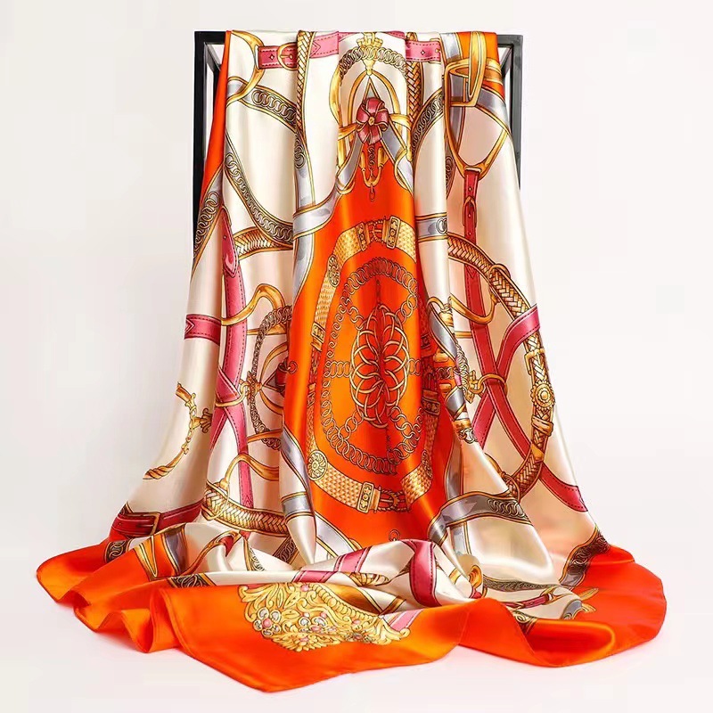 Mouchoirs cheveux foulard en soie 90*90 cm imprimé Satin grand carré foulards en soie châles pour femmes marque de luxe concepteur Hijab bandeau