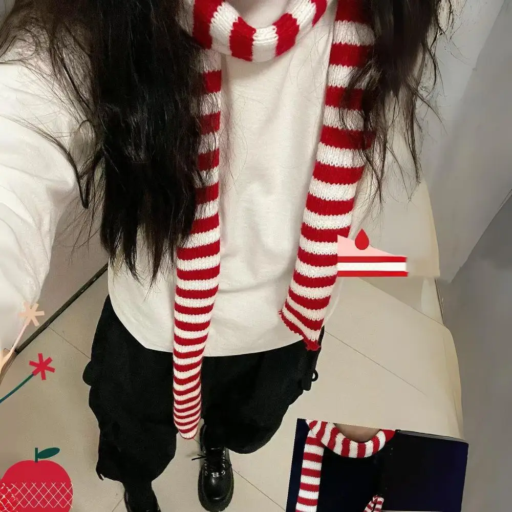 Écharpe tricotée à rayures chaudes pour femmes, écharpe longue fine et étroite, écharpe chaude en coton coréen Harajuku Y2K pour filles, foulard décoratif