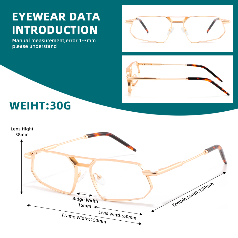 Lunettes carrées pour hommes, monture métallique rétro, verres transparents, lunettes décoratives, double pont, design de luxe, lunettes de soleil pour hommes