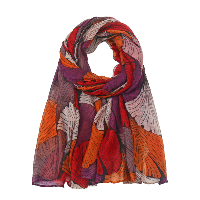 2026 printemps mode Ginkgo Biloba Flroal Viscose écharpe dame imprimer Voile châles et enveloppes Pashmina Foulards musulman Hijab 180*80Cm