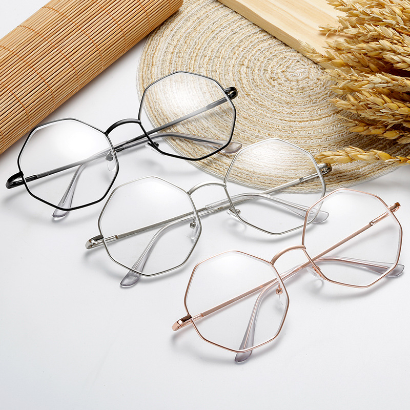 Lunettes plates à monture métallique pour femmes, verres ronds et transparents