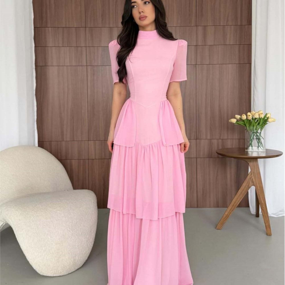 Robes Élégantes 2026 pour Femme – Robe de Soirée, Mariage, Cérémonie – Style Rétro, Manches Courtes, Plissée, Couleur Unie, Coupe Ajustée Chic