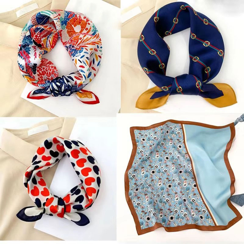 100% Foulard en soie Pure femmes cou bandeau de cheveux Foulard carré petit bandeau 2025 mode imprimé Foulard foulards Bandana 53*53 cm