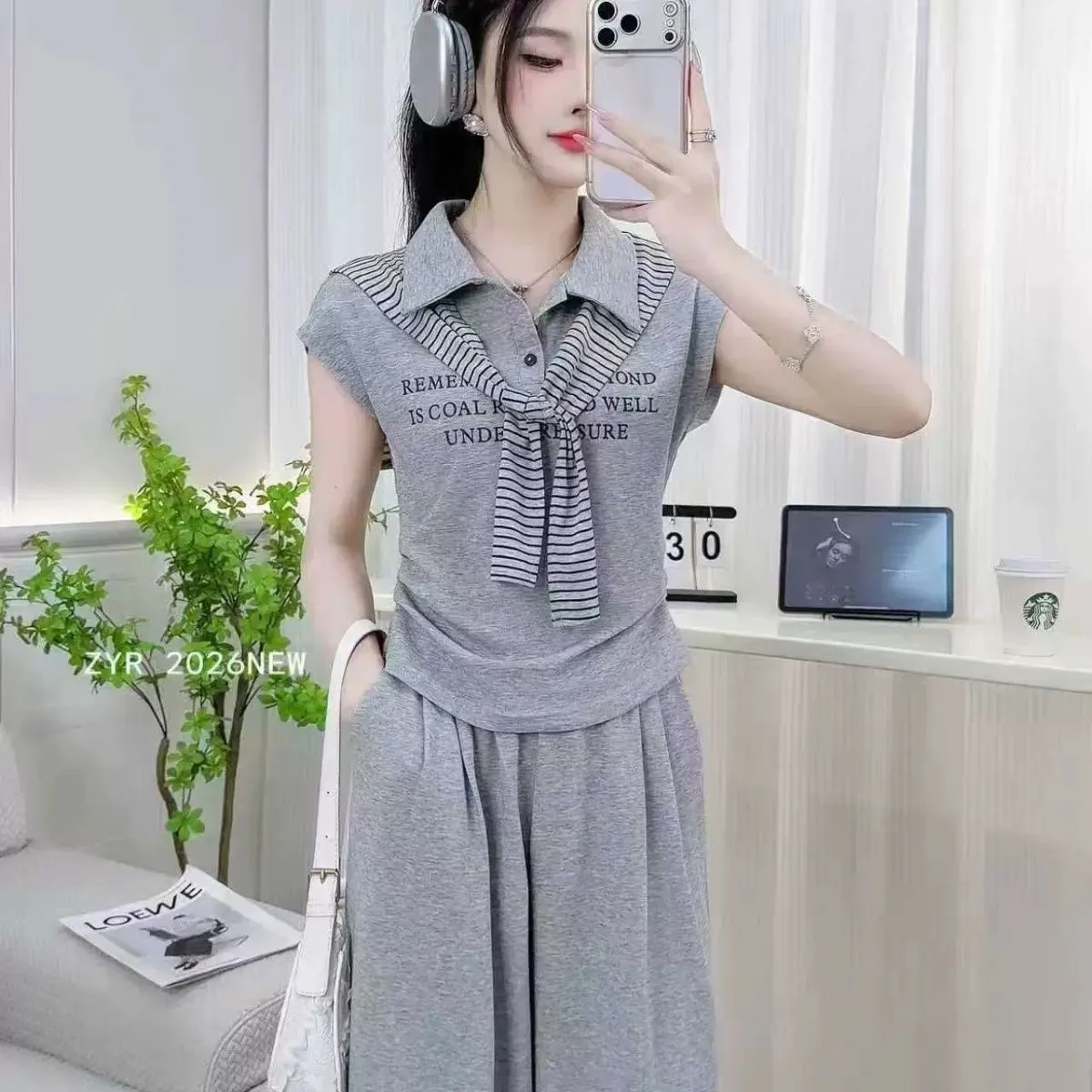 Ensemble deux pièces décontracté pour femme, nouveau style d'été, élégant et amincissant, à manches courtes, avec taille cintrée