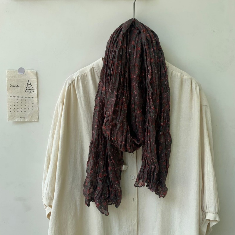 Petite écharpe florale froissée, châle en soie pastorale rétro Mori, tendance, nouvelle collection printemps et automne
