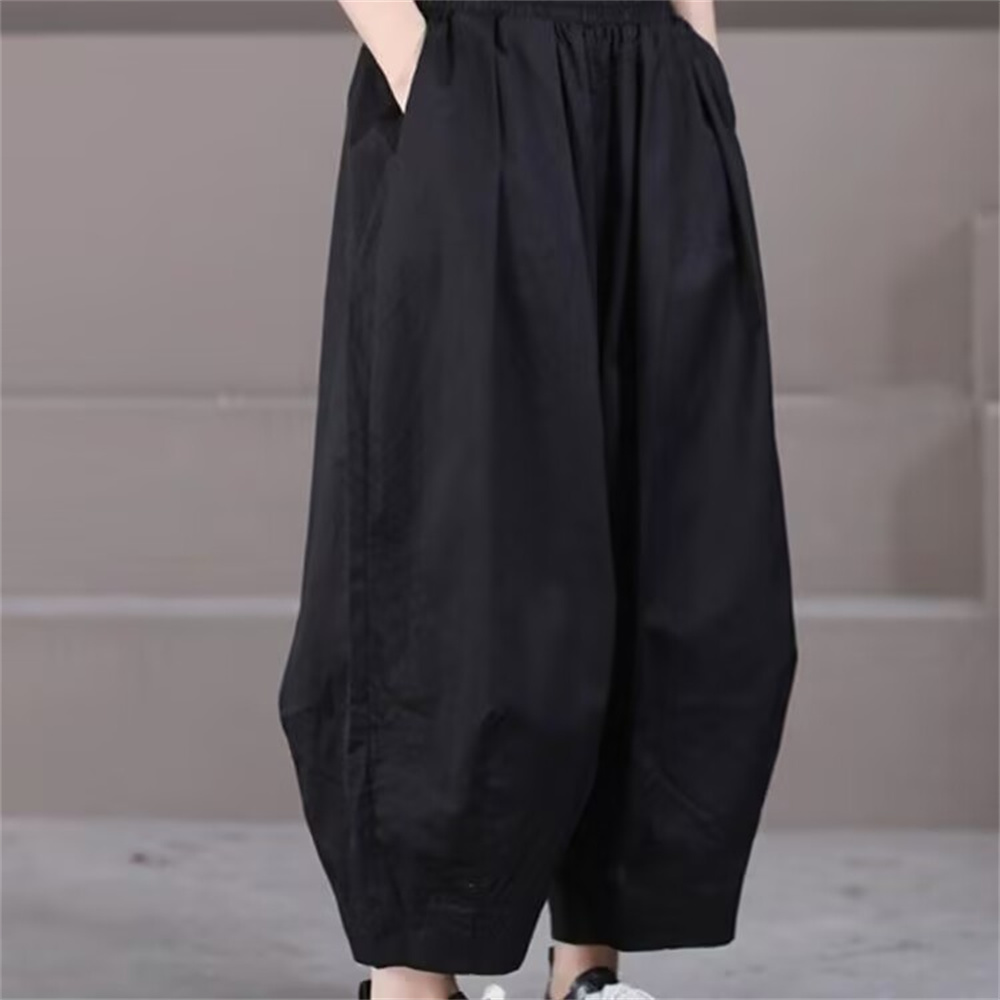 Style coréen femmes sarouel 2025 nouvel été Vintage solide lanterne pantalon décontracté ample femme jambe large pantalon vêtements