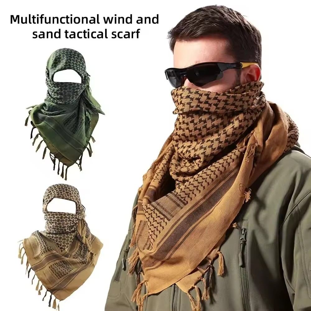 Été tactique désert Keffiyeh Shemagh écharpe enveloppement pour hommes et femmes arabe tête cou Protection multi-fonctionnelle Camouflage