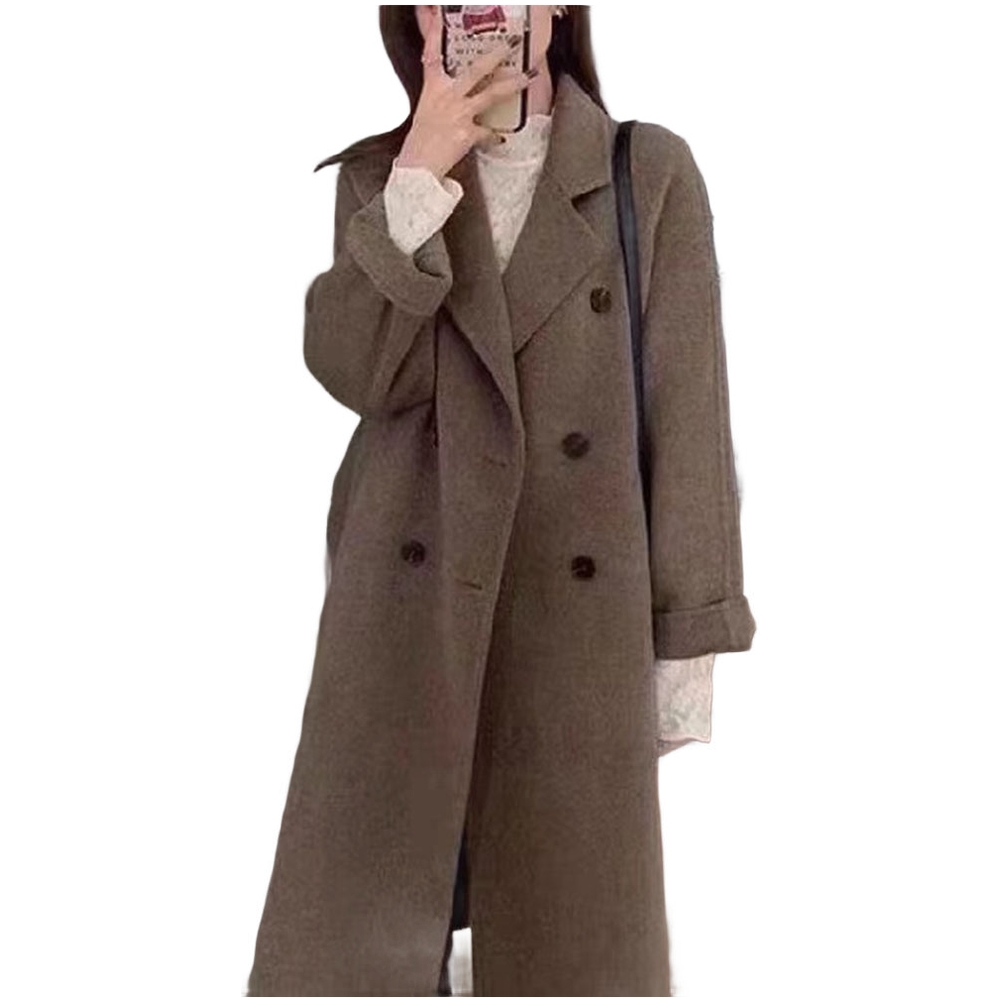 Manteau trench en laine épaisse mi-long pour femmes, veste ample, pardessus à manches longues, adapté à l'automne et à l'hiver