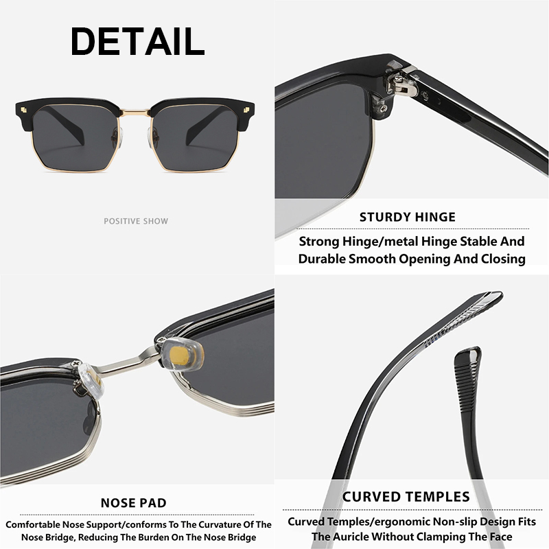Lunettes de soleil de luxe simples pour hommes et femmes, monture carrée en métal avec rivets, protection UV pour les voyages en extérieur
