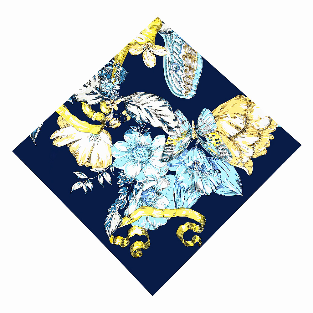POBING foulard en soie femmes grands châles papillon imprimé carré Bandana luxe foulard musulman Hijab écharpe femme Foulards 130CM