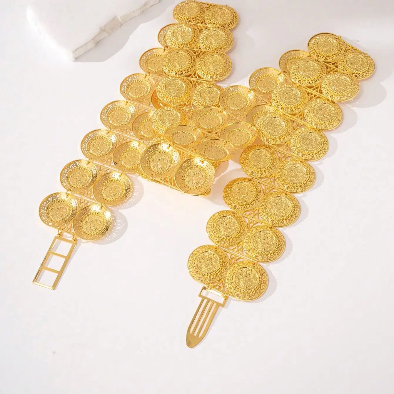 Nouvelle ceinture en métal pour femmes turques kurdes, plaquée or, avec chaîne de pièces de monnaie arabes, pour mariage ou festival du Moyen-Orient, ceinture de costume.