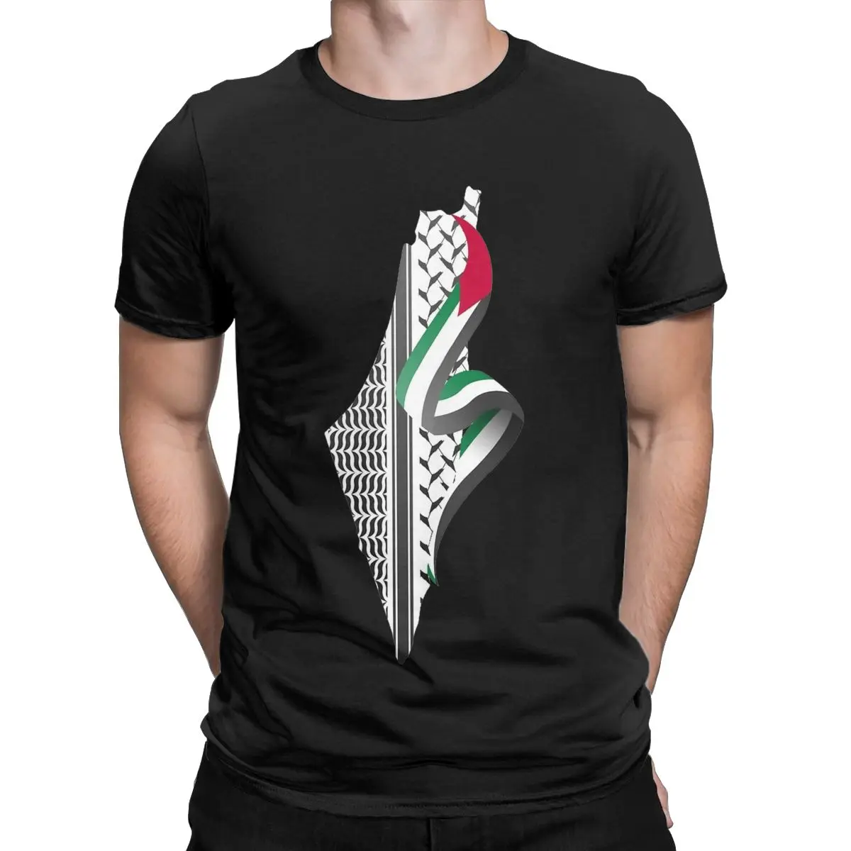 Vintage palestinien Keffiyeh Palestine carte T-Shirt pour hommes col rond 100% coton imprimé t-shirts à manches courtes t-shirts hommes imprimer hauts
