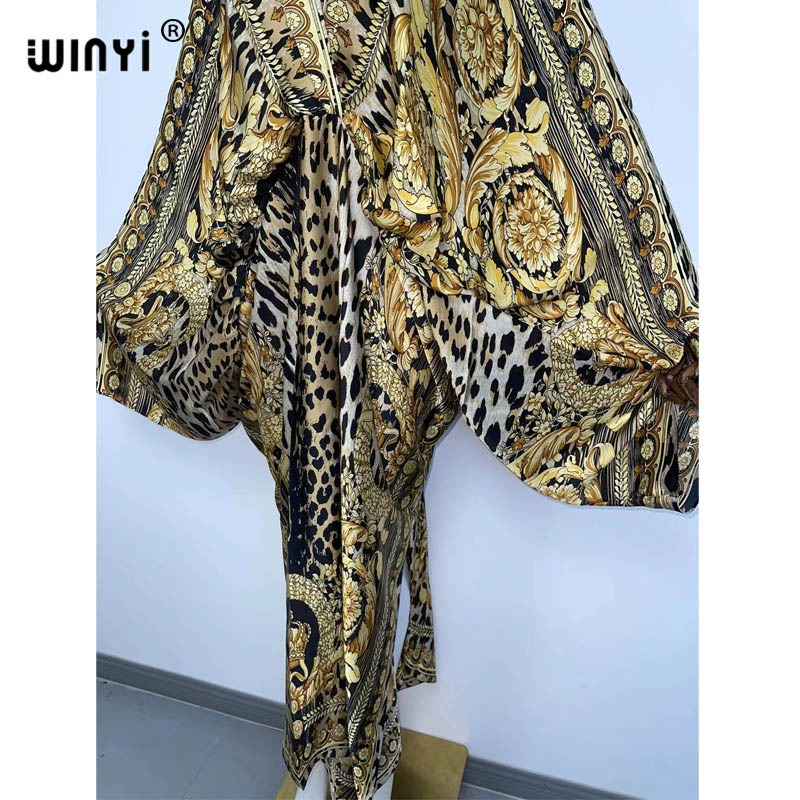 Kaftan de plage sexy, caftan en soie et rayonne, imprimé tendance 2021 WINYI, robes longues pour femmes, robe bohème à col en V.