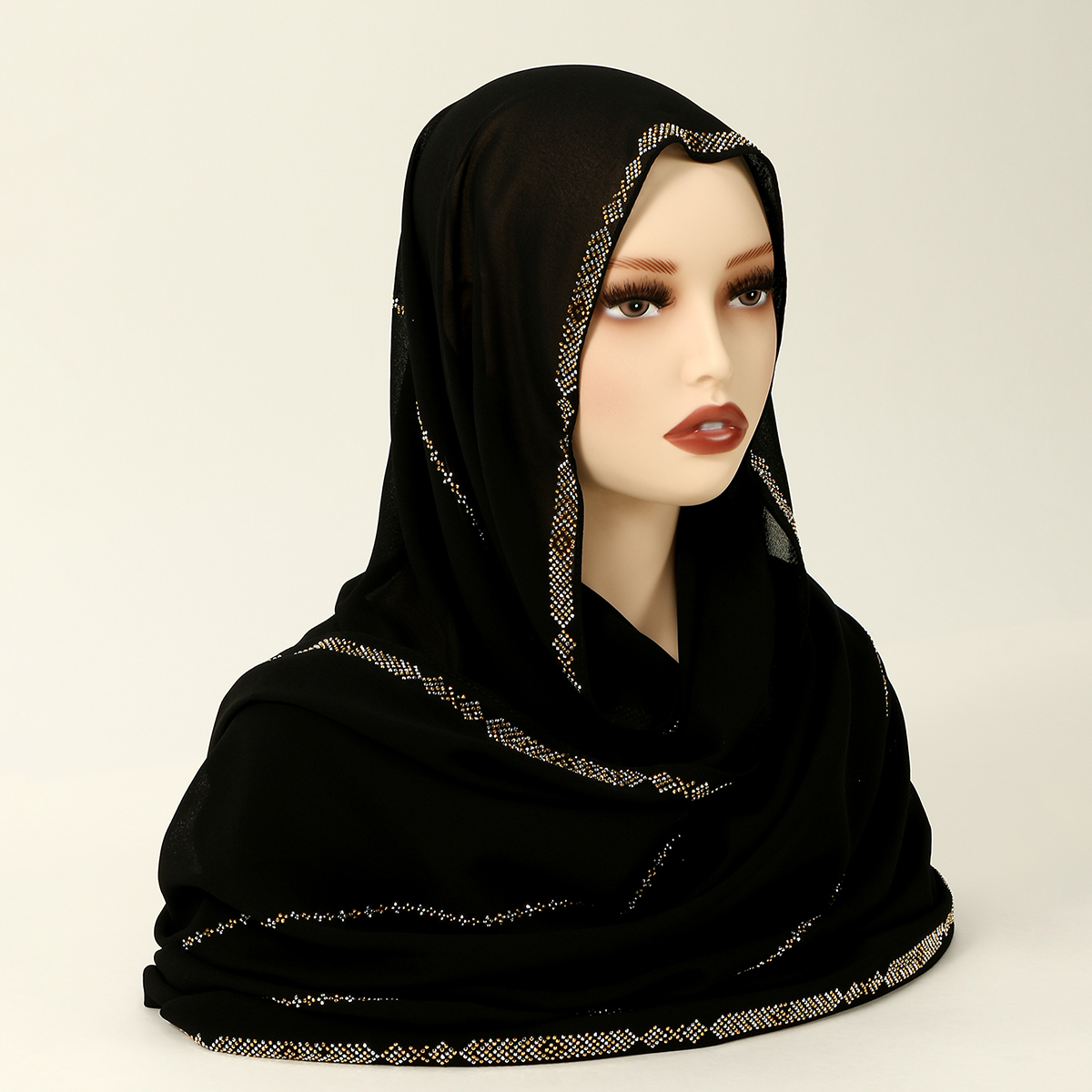 Nouveau strass mousseline de soie Hijab écharpe femmes musulman Hijab châle plaine doux bandeau mode couleur unie longue silencieux Islam Turban