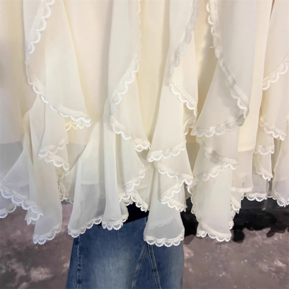 Jupe en tulle à dentelle style coréen pour femme, été, Harajuku, élégante, à volants, vintage, streetwear, irrégulière, Y2K, superposée