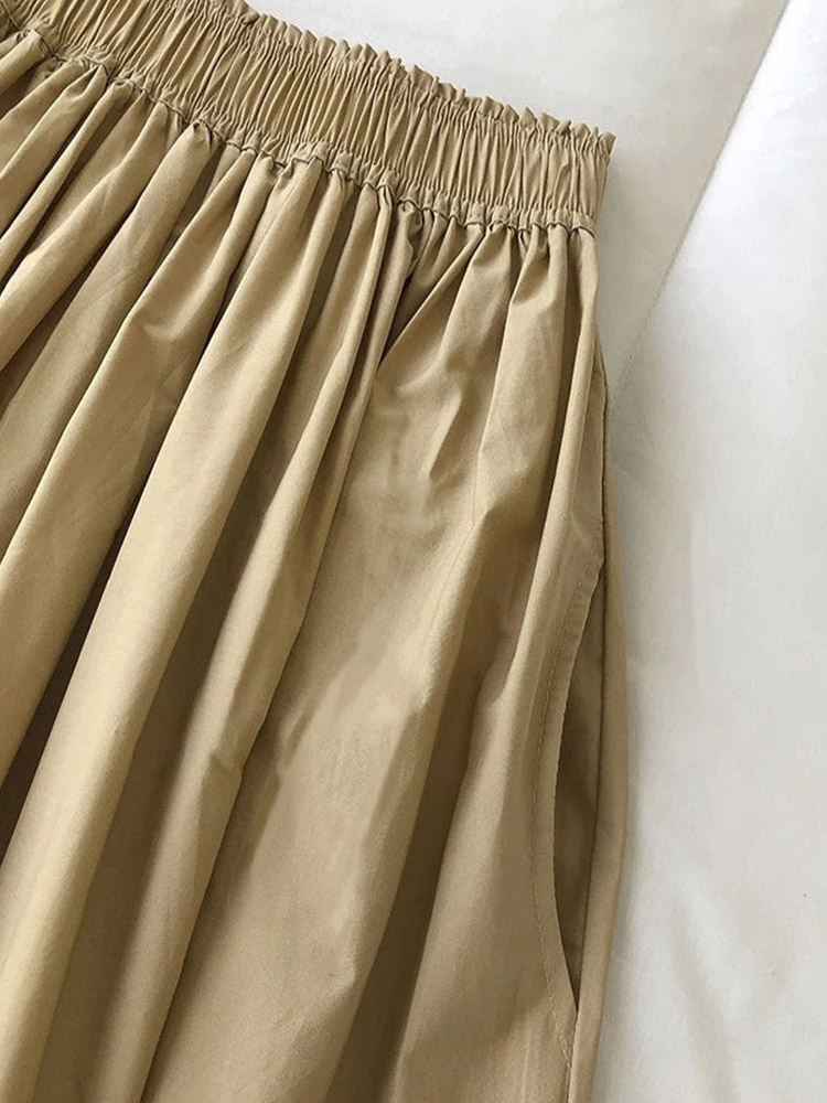 Jupe longue blanche plissée au genou pour femmes avec poches, jupes décontractées élégantes, taille haute, ligne A, mode automne, nouveau, 2024