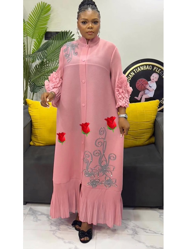 ANLAN mode imprimé robe longue plissée femmes revers manches florales conception simple boutonnage robes trapèze 2025 été nouveau 5AN6018