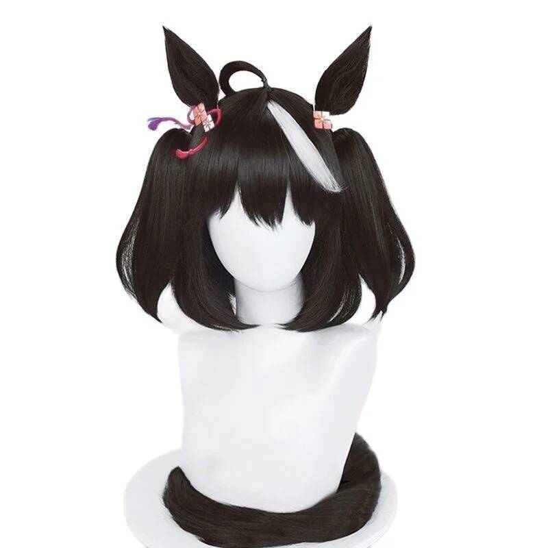 Cosplay Musume Kitasan Uma perruque noire Uma Musume joli Derby Cosplay noir blanc perruque avec frange oreilles cheveux synthétiques Pelucas