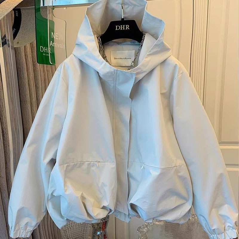 Veste courte à capuche britannique pour femmes, Trench-coat ample et décontracté, coupe-vent de printemps, manteau coréen avec cordon de serrage et poches, nouvelle collection 2025