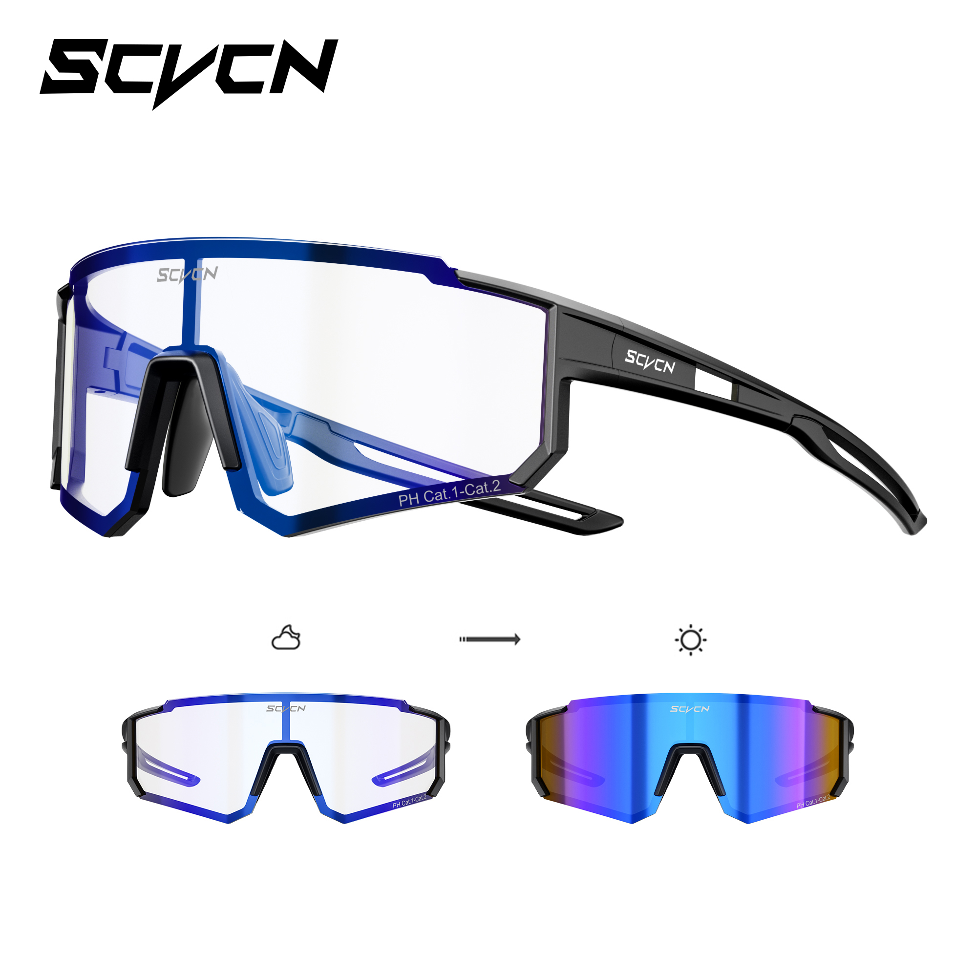 Lunettes de soleil photochromiques SCVCN pour hommes, lunettes de cyclisme, lunettes de VTT et lunettes de randonnée décontractées pour femmes, résistantes au vent
