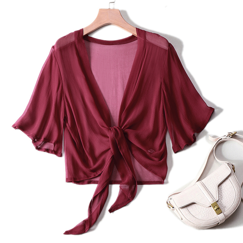 SuyaDream – chemisier en soie 100% pour femme, Blouse courte, unie, transparente, tissu de protection solaire, printemps été, 2021