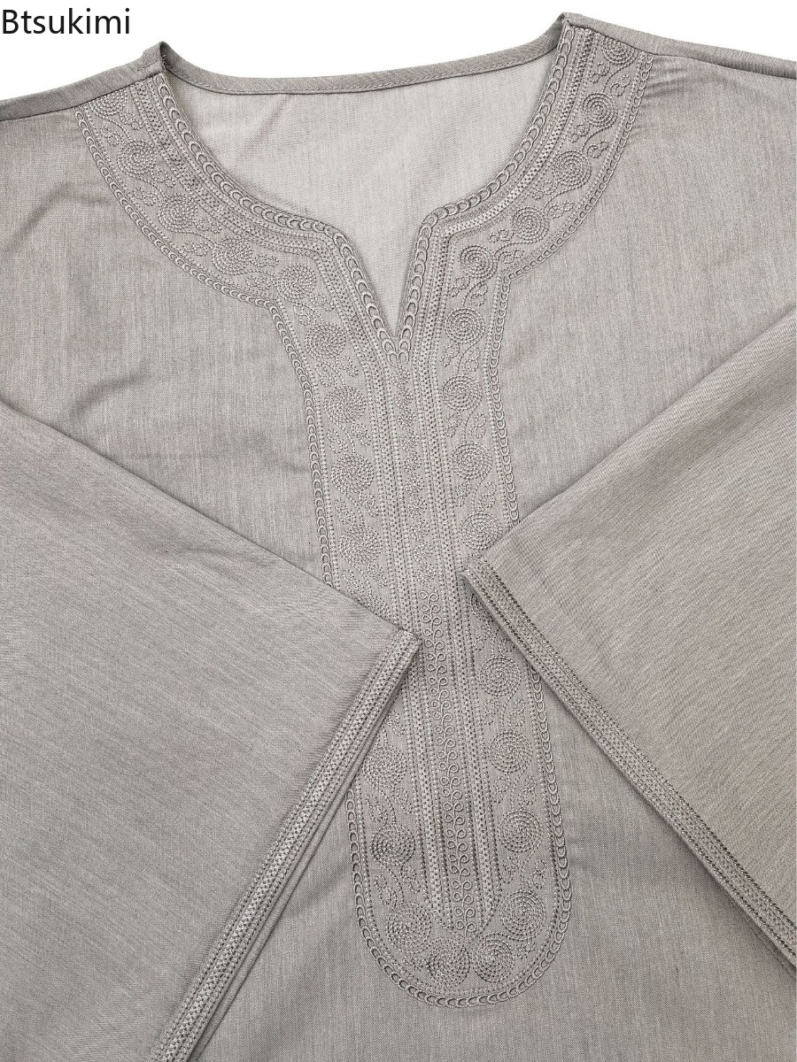 Kaftan du Moyen-Orient pour l'Aïd, robe musulmane pour hommes, style ethnique, robe ample brodée, vêtements arabes islamiques, abayas décontractées, jubba thobe pour hommes