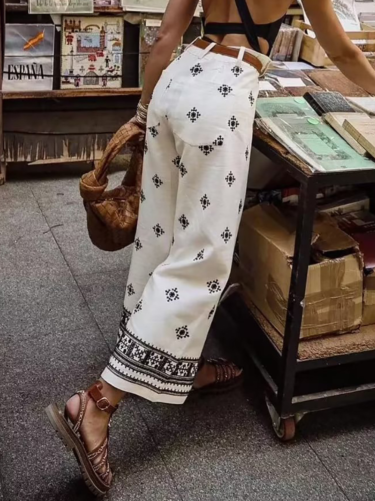 Pantalon Vintage en lin pour femmes, ample, style Boho, mode dames, Vocation, broderie douce, bas décontracté, Chic, été, 2023