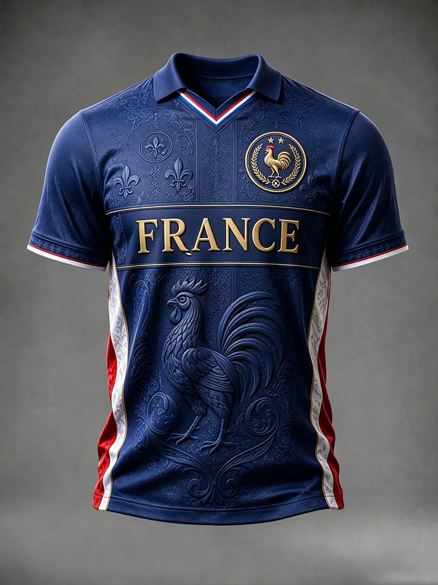 Maillot de football style français pour hommes et femmes, t-shirt à motif imprimé 3D, haut à manches courtes, séchage rapide, respirant, décontracté, pour l'extérieur, vêtements d'été