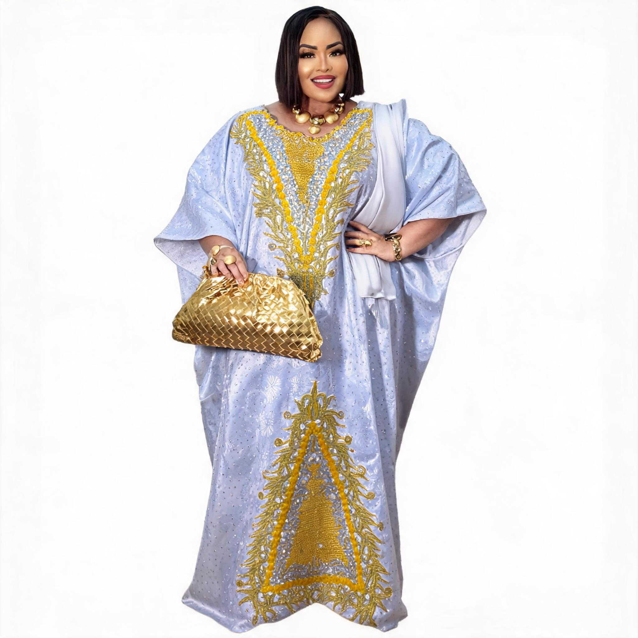 Robes africaines pour femmes grande taille, robe longue avec écharpe, design brodé Bazin Riche