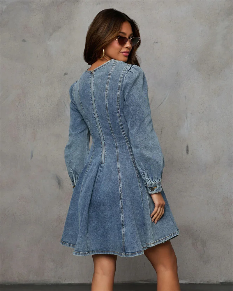 Robe en jean élégante pour femme, nouvelle collection automne, manches longues, coupe trapèze, sexy, patchwork, ajustée, mode, club, streetwear