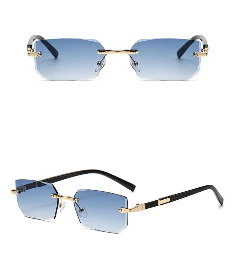 Lunettes de soleil sans monture tendance pour hommes et femmes, verres de soleil rectangulaires sans cadre, nuances rétro, lunettes de voyage d'été UV400