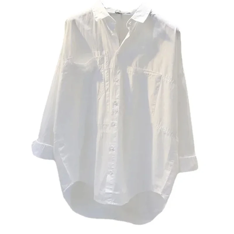 Chemisier blanc à manches longues pour femme, nouvelle collection printemps, décontracté, ample, pour le bureau, hauts boutonnés simples pour femme