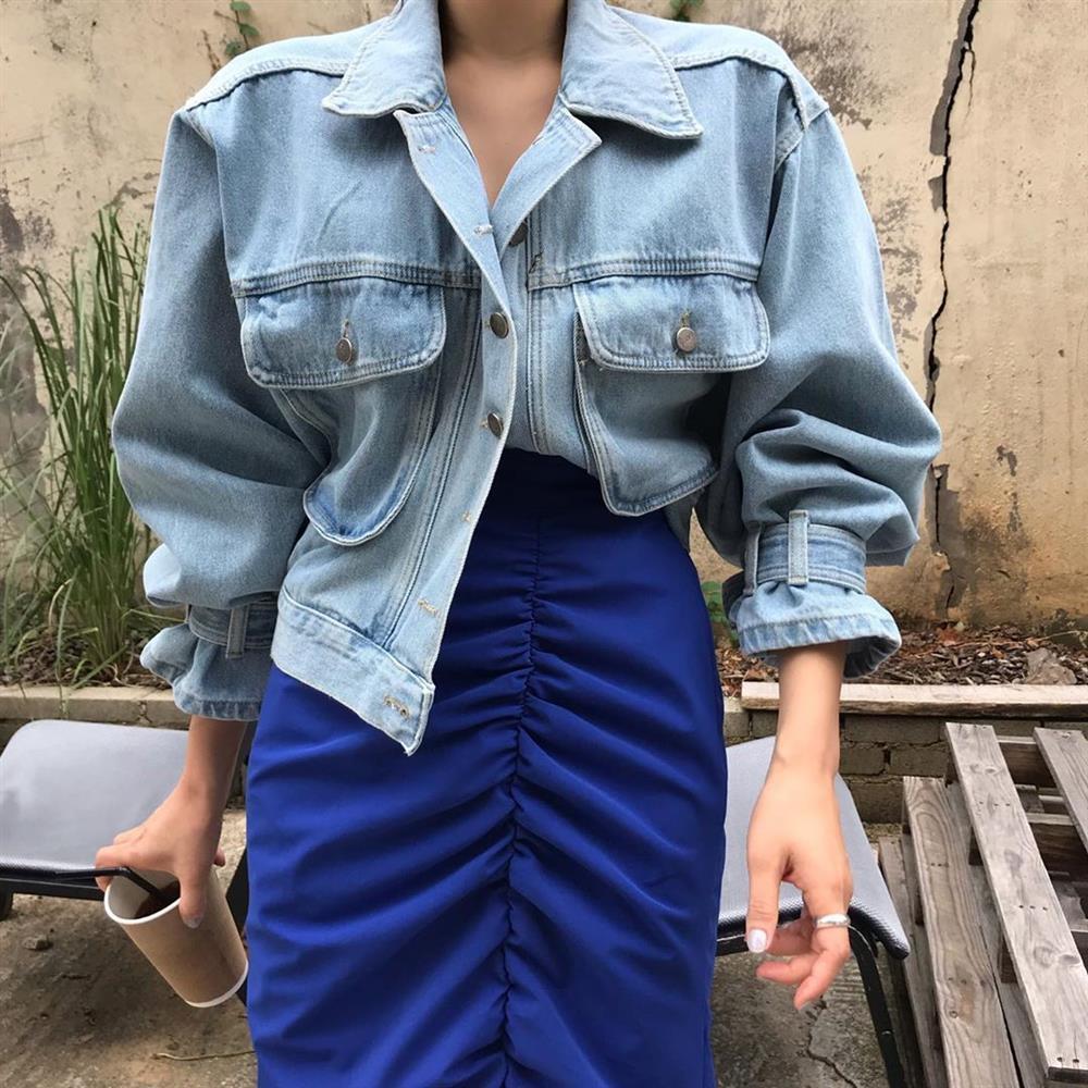 Manteaux vestes femmes haut 2022 Sexy manches longues bouffantes Y2k vêtements recadrée veste Streetwear femmes chemise en jean
