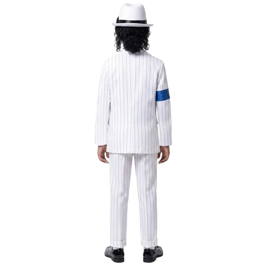 Costume de cosplay Michael Jackson Smooth Criminal, blazer blanc, pantalon, chemise bleue, cravate, chapeau, MJ King of Pop, robe de carnaval d'Halloween