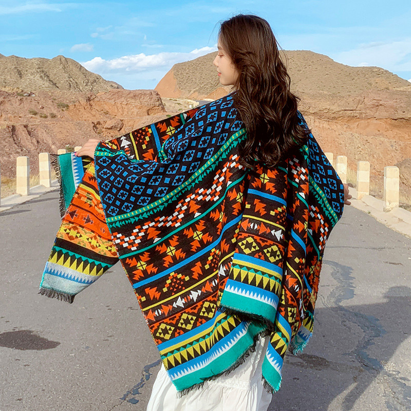Poncho bohème à fleurs pour femmes, capes Everaks, haut rouge, glands chics, vêtements d'extérieur vintage, automne 2021