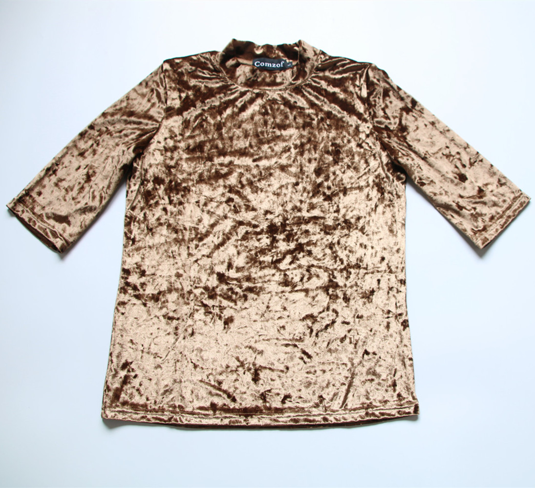 T-shirt manches mi-longues en velours pour femmes, Vintage, décontracté, à la mode, Harajuku