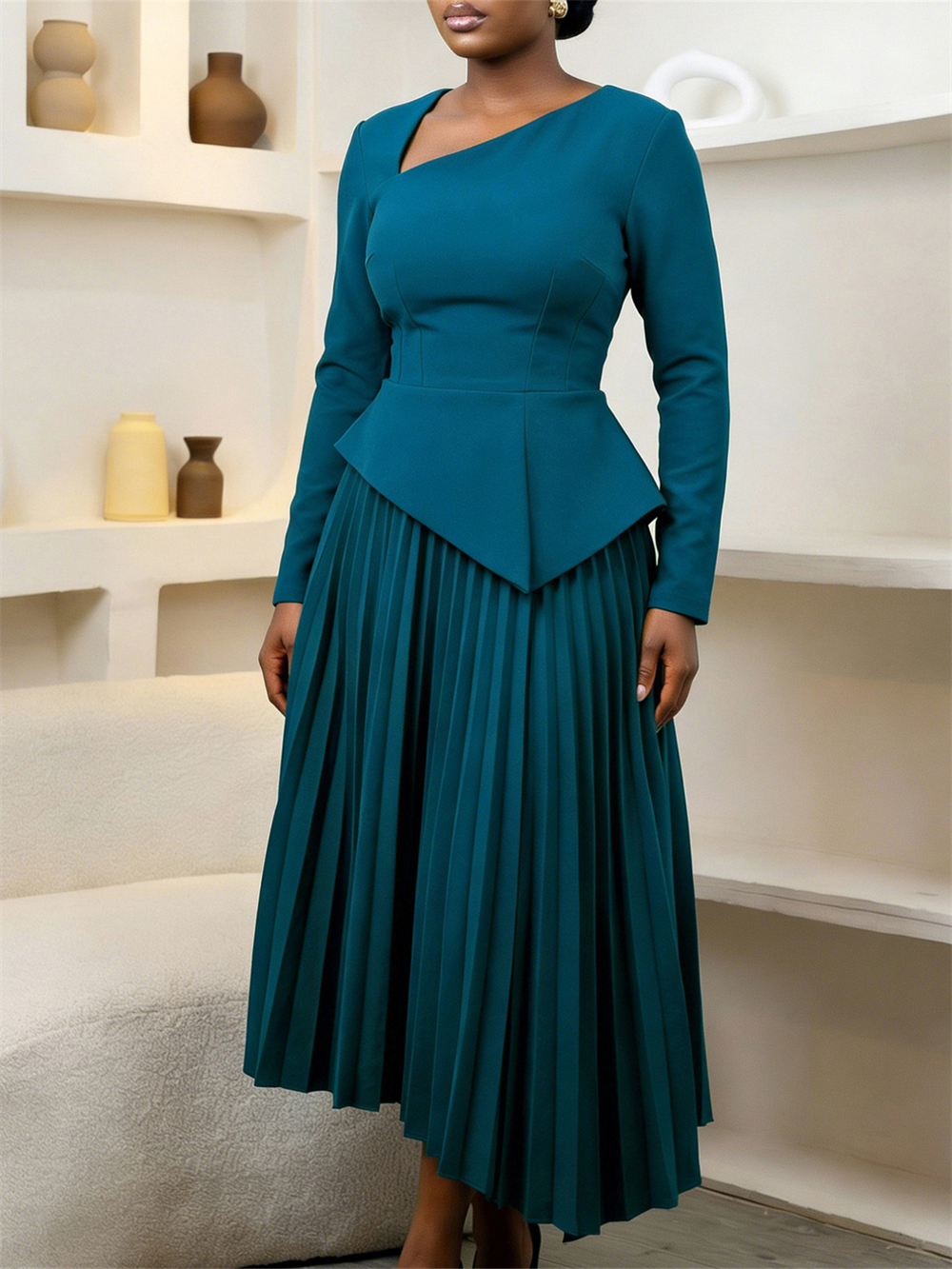 Robes plissées à manches longues pour femmes, robes de soirée, de bal, de fête d'anniversaire, élégantes, pour le bureau, robes maxi, vêtements africains et turcs