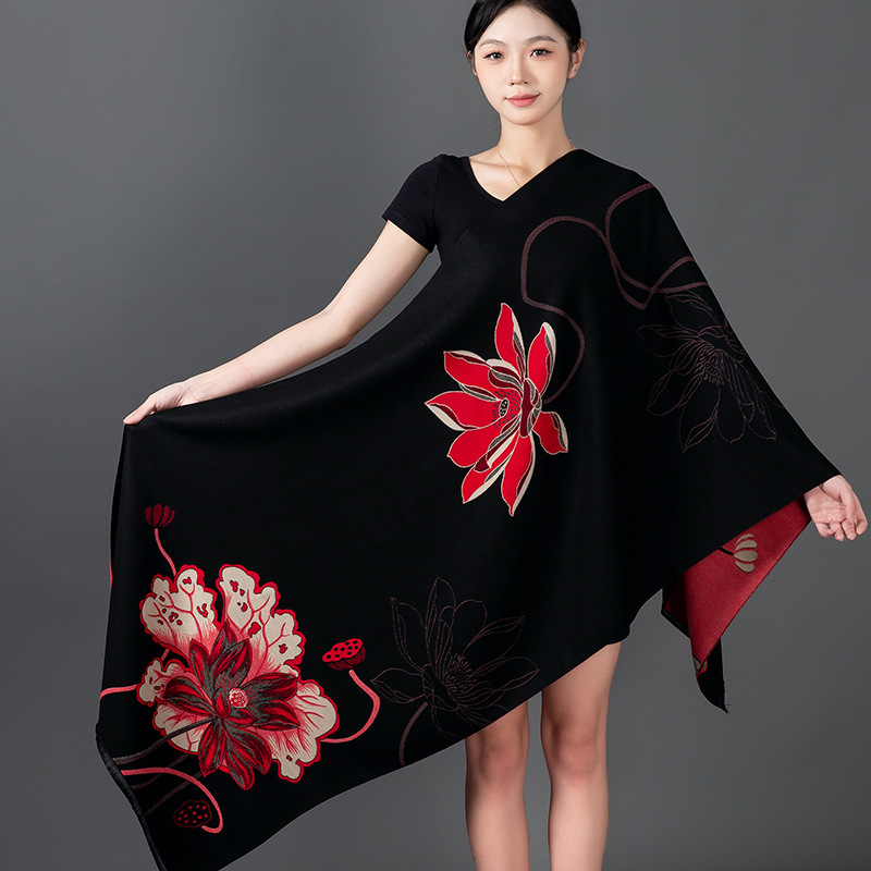 Femmes hiver châle cachemire écharpe imprimé fleuri châle enveloppement Pashmina chaud foulards épais voyage couverture femme tout-Match Echarpe
