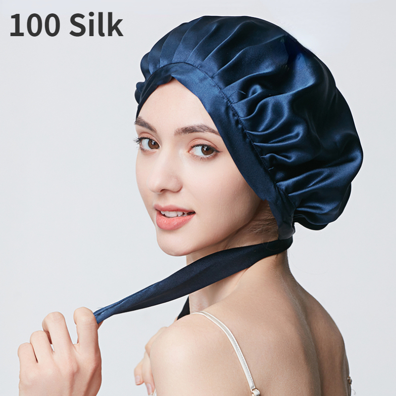 Bonnet de nuit en soie de mûrier pour femme, bonnet de sommeil de luxe en soie naturelle, bonnet de nuit, protection des cheveux, turban, bandeau pour la tête