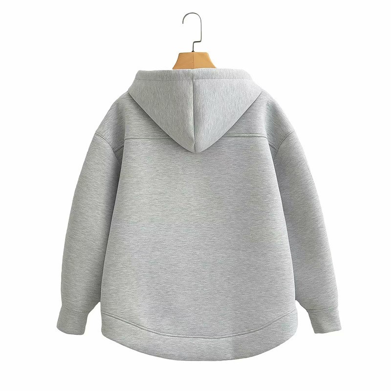 Veste d'automne pour femme grise et noire à capuche, à manches longues, zippée, coupe ample, décontractée, avec grandes poches, manteau d'extérieur