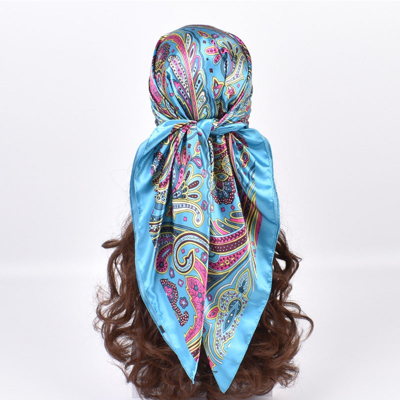 Foulard carré en soie 90x90cm pour femme, imprimé, bandeau, hijab en satin, bandeaux pour cheveux, écharpe, couvre-chef féminin, bandana