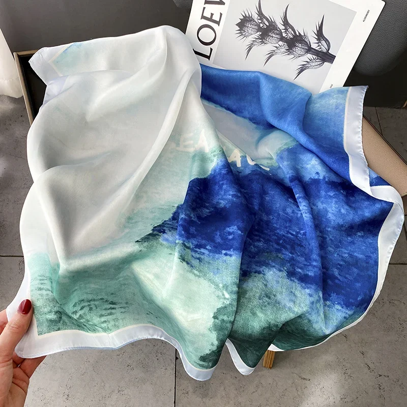 Foulard carré en soie imprimé Imitation Satin pour femmes, foulard de cou enveloppant, bandeau de plage, Bandana pour femmes, 2025